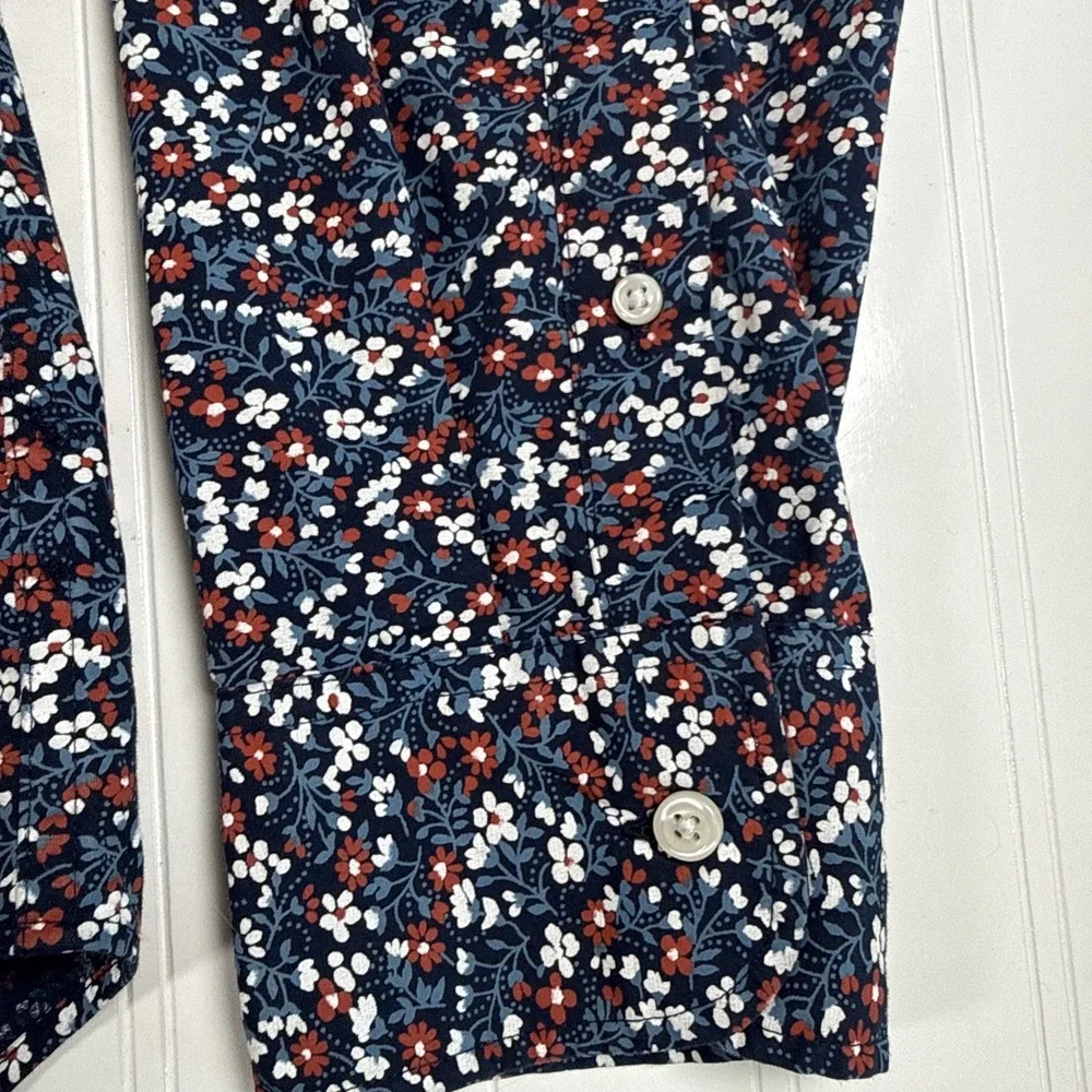 J Crew Secret Wash Organic Cotton Floral Print Shirt Men L Slim Fit Long Sleeve‎